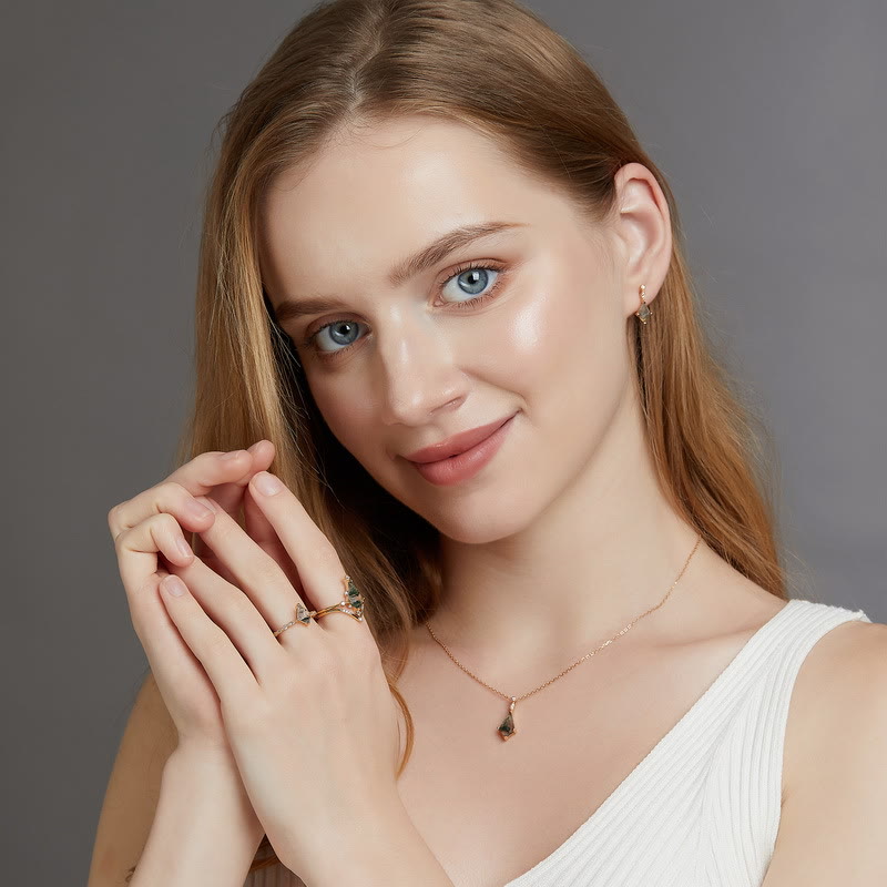 Elegant Moss Agate and White Zircon Jewelry Set - Lana