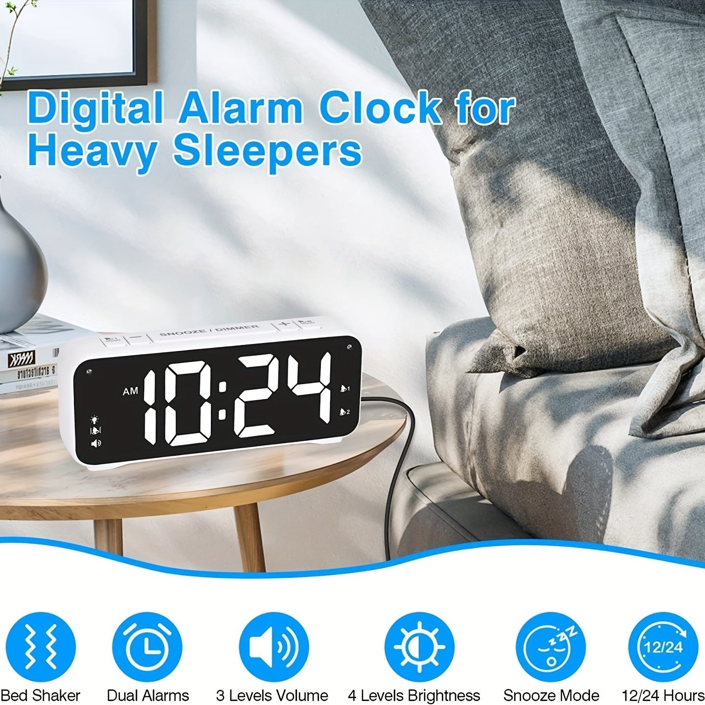 LoudClock - Premium Vibrating Alarm Clock with LED Screen