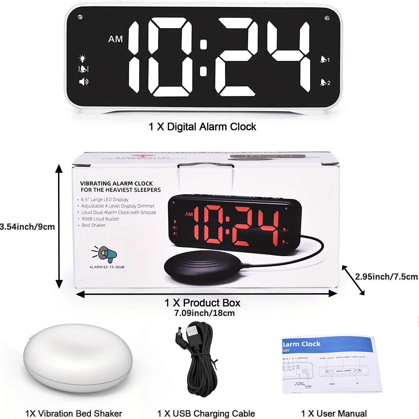 LoudClock - Premium Vibrating Alarm Clock with LED Screen