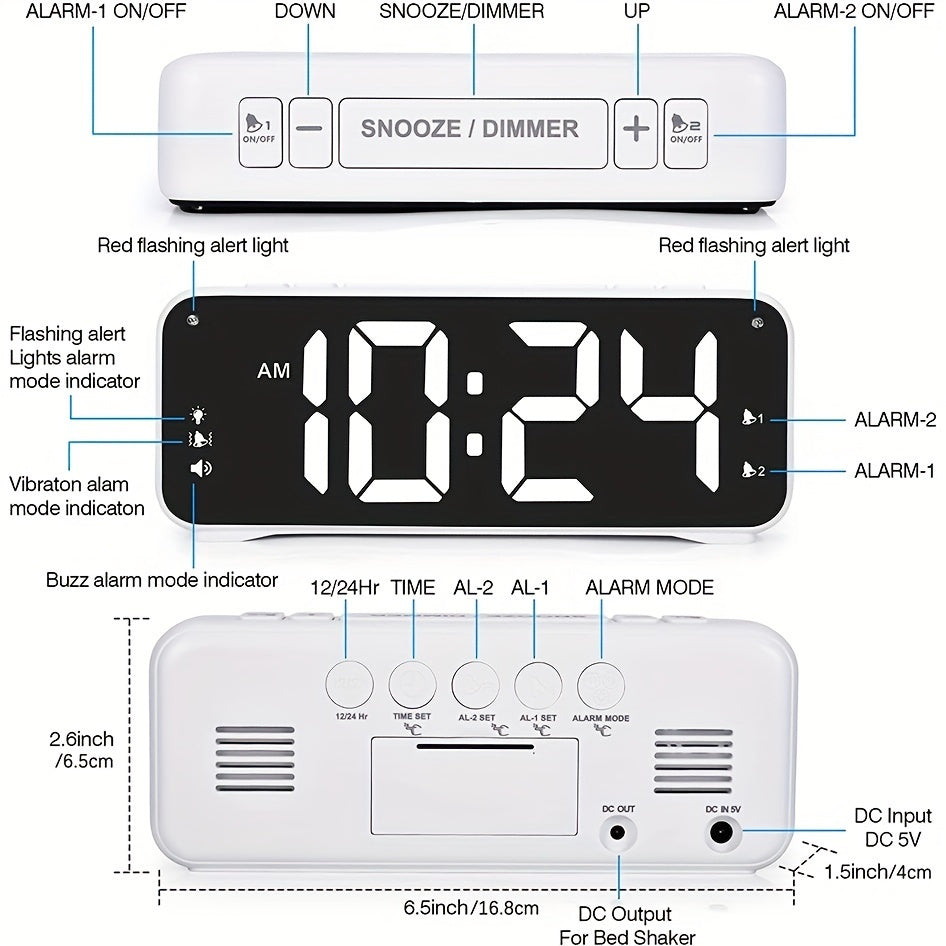 LoudClock - Premium Vibrating Alarm Clock with LED Screen