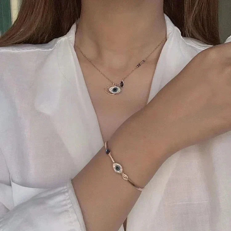 Amira's Enchanting Evil Eye Necklace and Bracelet Set
