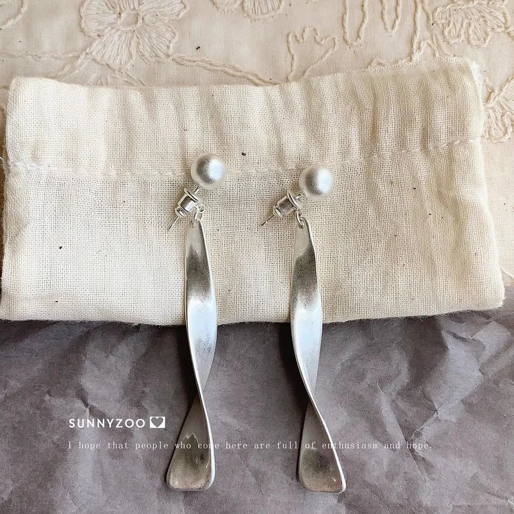 Shimmering Silver Wave Texture Earrings - Lina