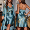 SatinDreams Kimono Set - Elegant Floral Nightwear
