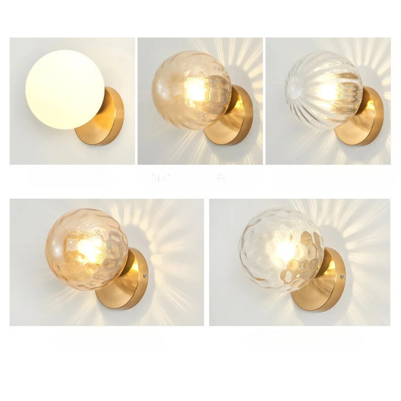 LuxeGlow - Stylish Gold Wall Lamp with Glass Sphere