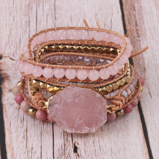 Amoria Armband – Elegantes goldenes Rosenquarz-Armband