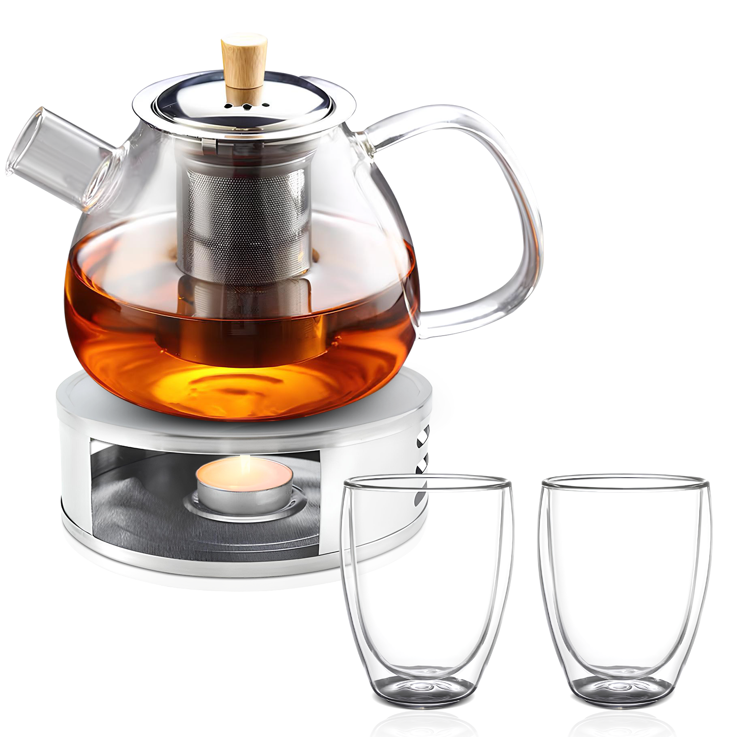 TeaFusion - Stylish Teapot with Infuser and Warmer Support