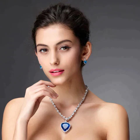 Alluring Blue Crystal Heart Necklace | Timeless Elegance and Style