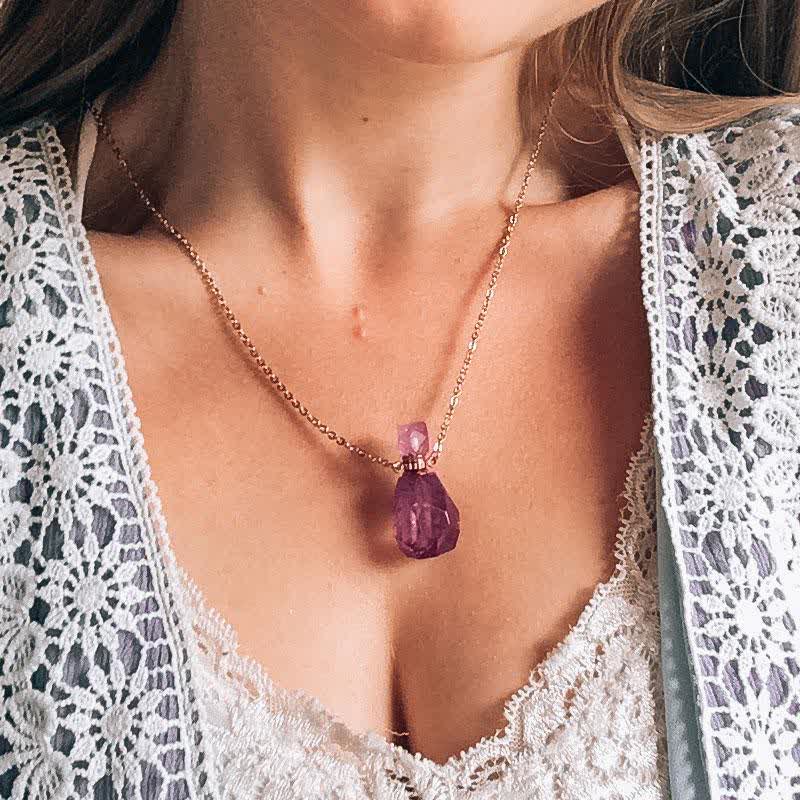 Elegant Necklace with Crystal Perfume Bottle - Iris