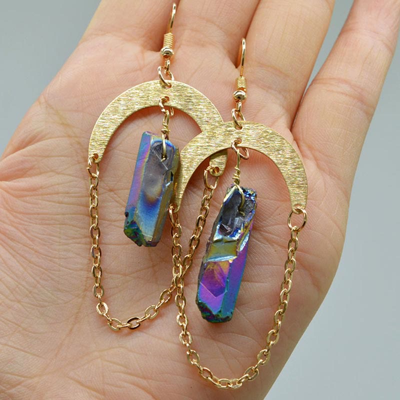 Enchanting Natural Crystal Moon and Star Earrings - Elara