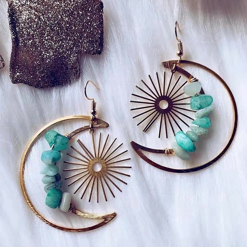 Enchanting Natural Crystal Moon and Star Earrings - Elara