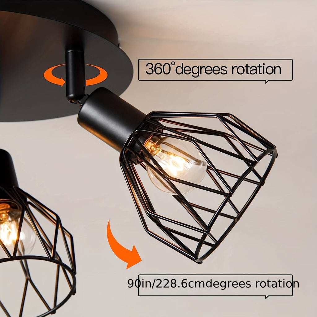 RusticGlow Lamp - Rural Black Ceiling Lamp with Swiveling Shades