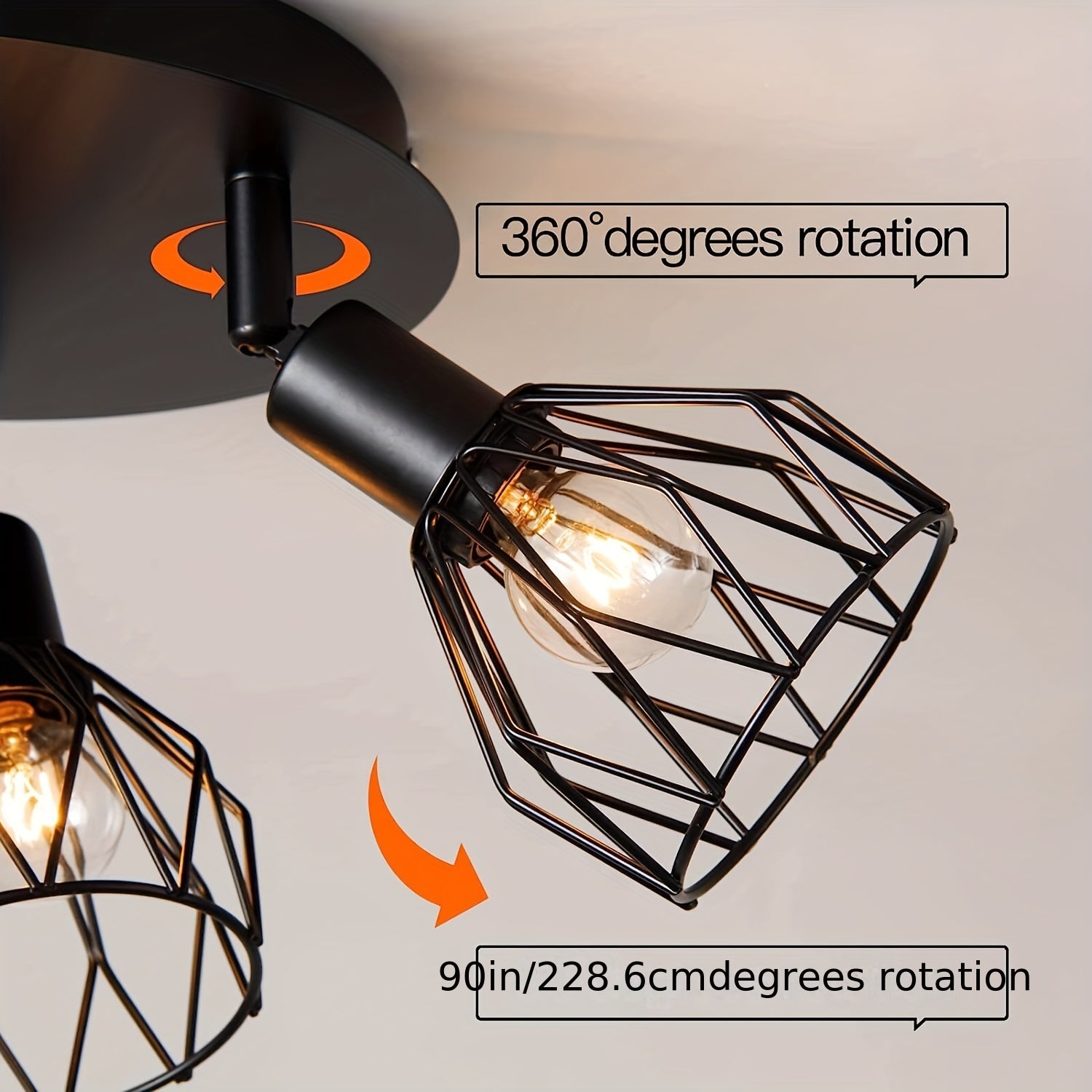 RusticGlow Lamp - Rural Black Ceiling Lamp with Swiveling Shades