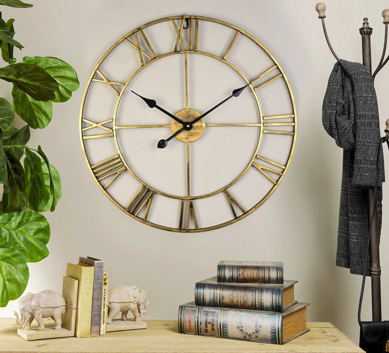 Large Retro Iron Wall Clock - Timeless Elegance