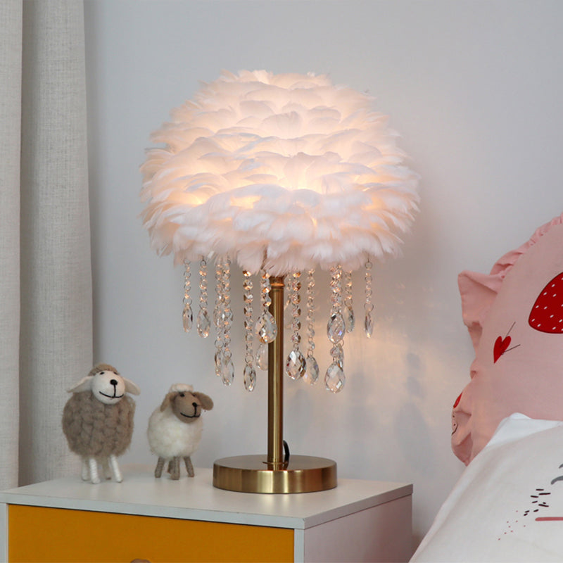 Romantic FeatherBeam - Modern Feather 1-Light Bedside Lamp with Crystal Decor