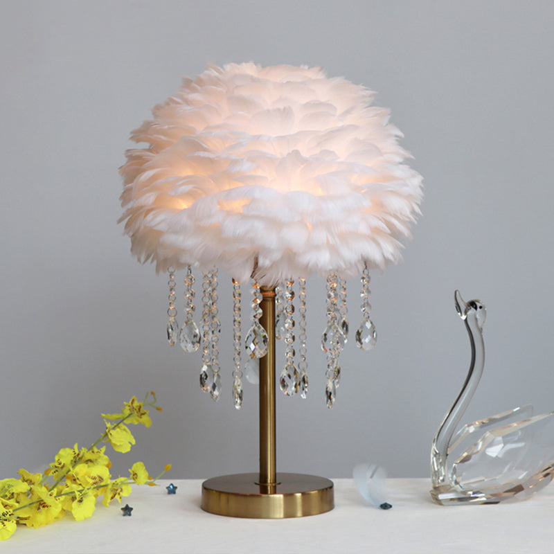 Romantic FeatherBeam - Modern Feather 1-Light Bedside Lamp with Crystal Decor