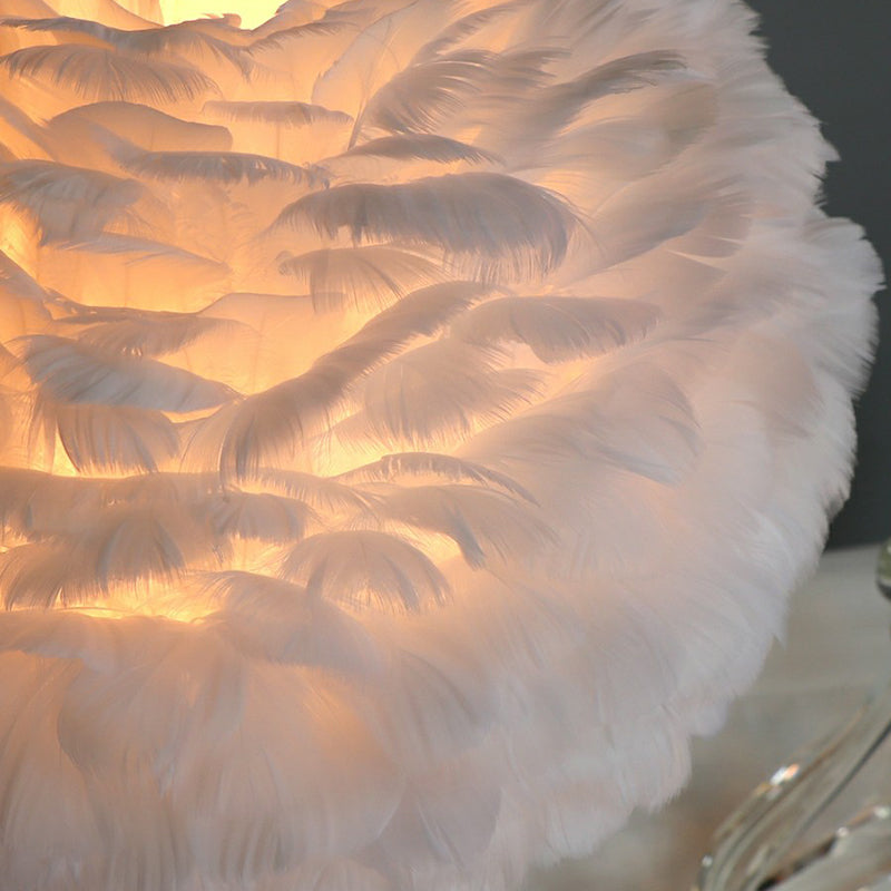 Romantic FeatherBeam - Modern Feather 1-Light Bedside Lamp with Crystal Decor