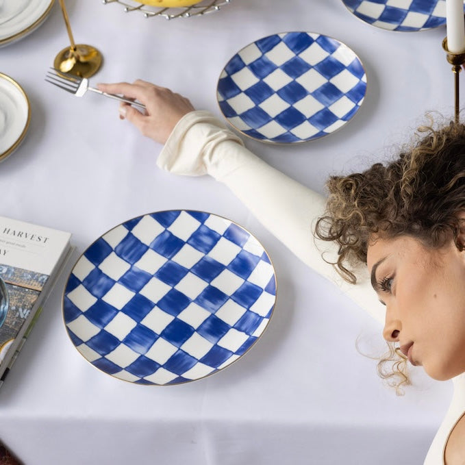 RoyalBlue - Luxury Plaid Dinnerware Set for Dining Table
