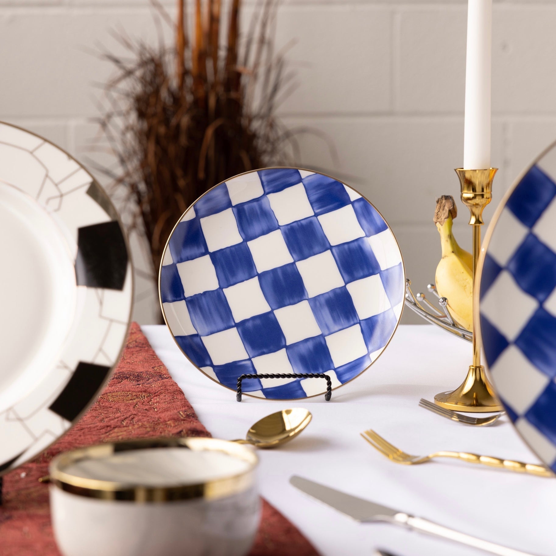 RoyalBlue - Luxury Plaid Dinnerware Set for Dining Table