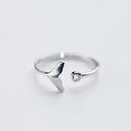 Beautiful Adjustable Ring with Silver Dolphin Tail and Sparkling Zirconia - Marine