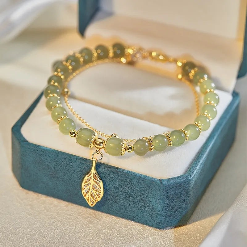 Elegant Jade Leaf Bracelet with Unique Leaf Charm
