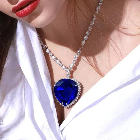 Alluring Blue Crystal Heart Necklace | Timeless Elegance and Style