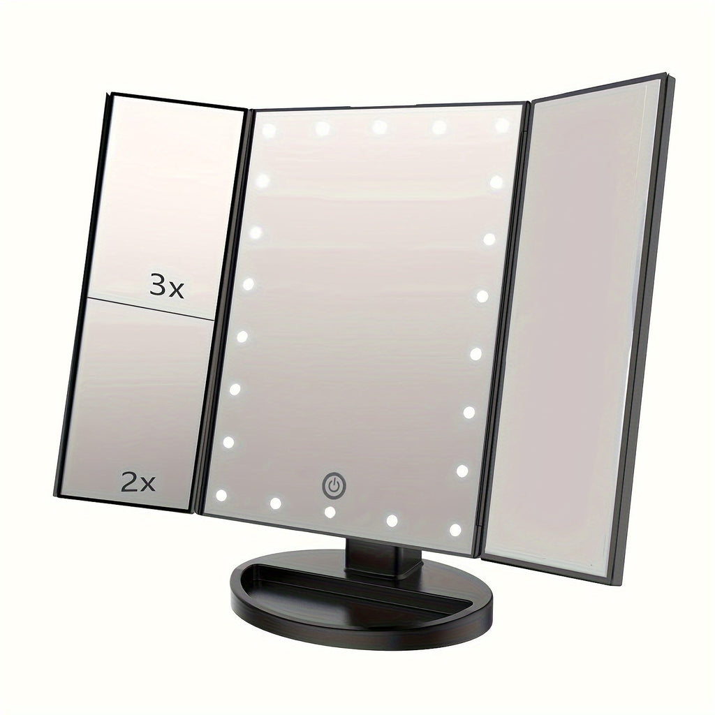 FlawlessGlow - Tri-Fold Makeup Mirror with LED Lighting