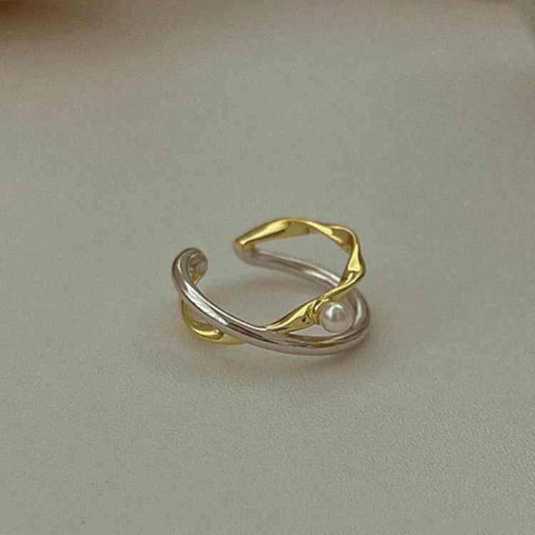 Elegant Sterling Silver Crossover Ring with Beautiful Pearl - Alina Collection