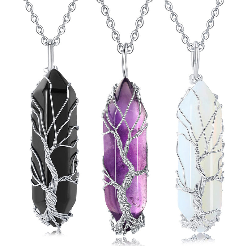 Elegant Tree of Life Gemstone Necklace with Radiant Crystals - Elara