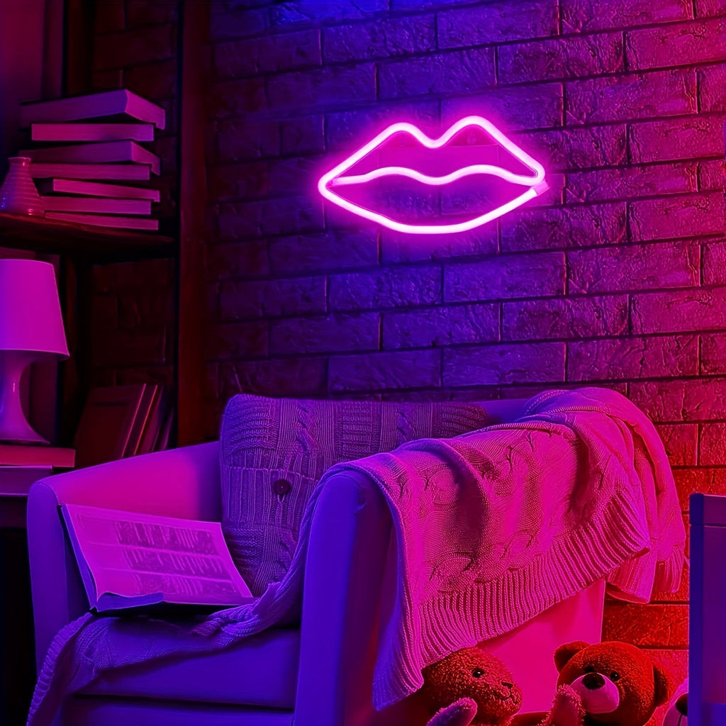 GlowLips - Neon Pink LED Wall Lamp for Valentine's Day