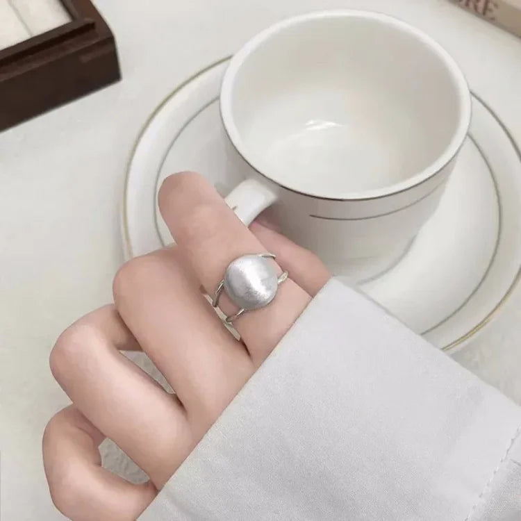 Alluring Brushed Silver Half Ball Ring - Lucienne
