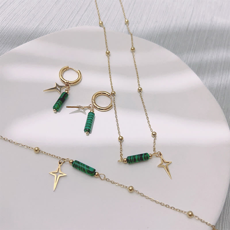 Elegant Maria Malachite Star Jewelry Set: Earrings, Necklace, and Bracelet Made from Natural Malachite