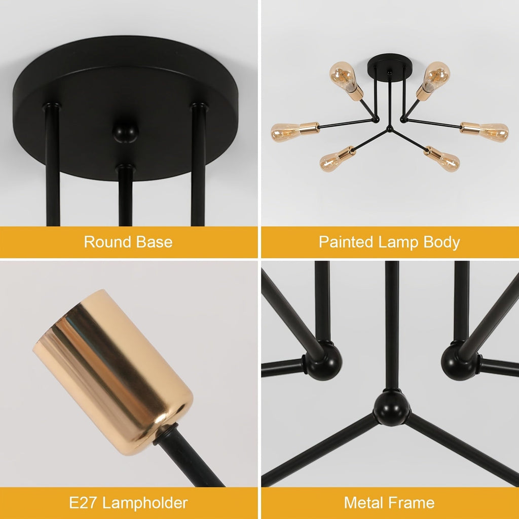 RetroGlow - Industrial 6-Light Ceiling Fixture