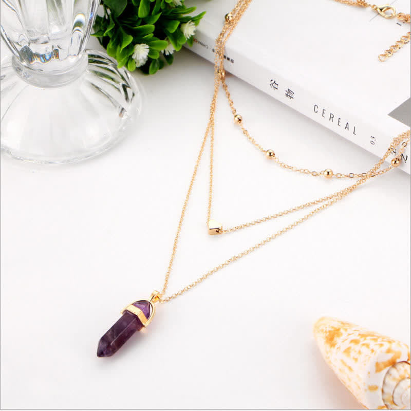 Aurora Hexagon Gemstone Necklace made of Natural Crystals