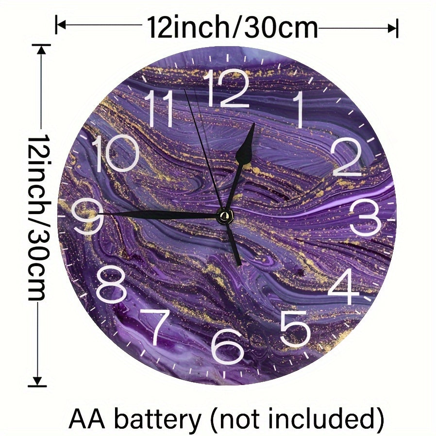 VioletGlow Clock - Abstract Wall Clock with Golden Accents