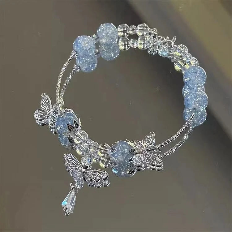 Lilac Sky Blue Butterfly Bracelet with an Enchanting Floral Design