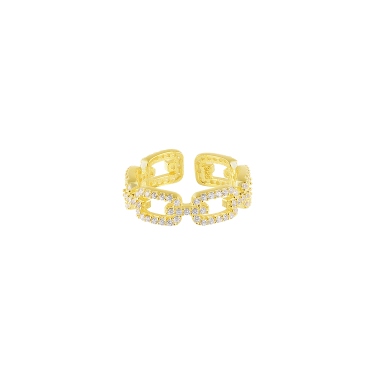 Radiant Gold Link Ring with Zirconia - Marina Elegance