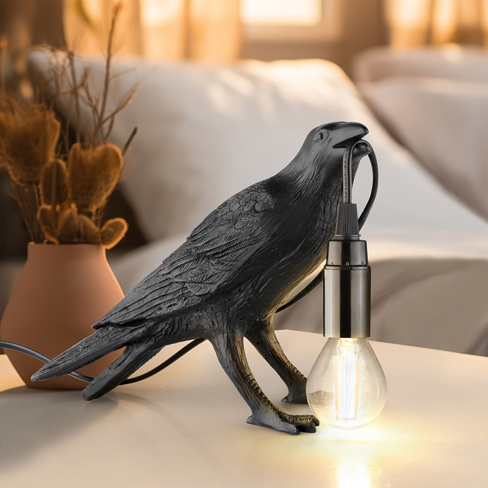 RavenLight Lamp - Elegant Raven Table Lamp with USB