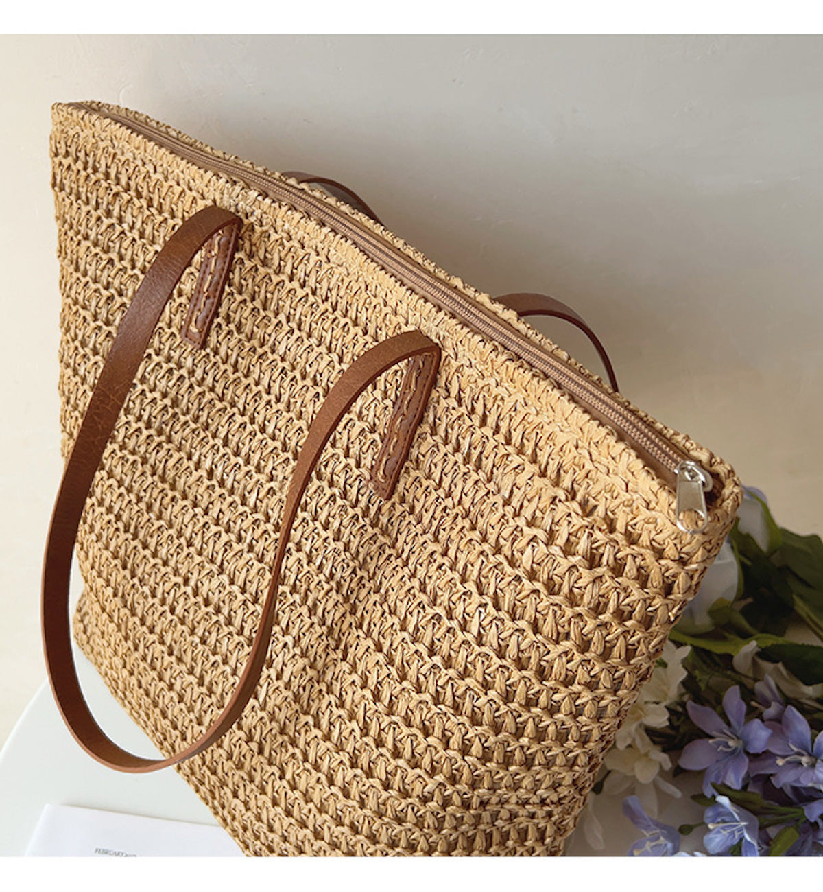 SummerBreeze Tote - Stylish Woven Bag with Leather Handles