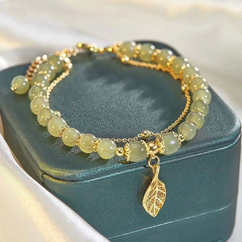 Elegant Jade Leaf Bracelet with Unique Leaf Charm