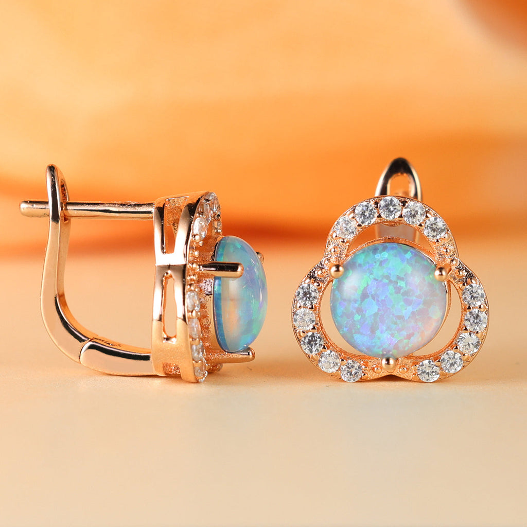 Elegant White Opal & Cubic Zirconia Clover Leaf Earrings - Elara Collection