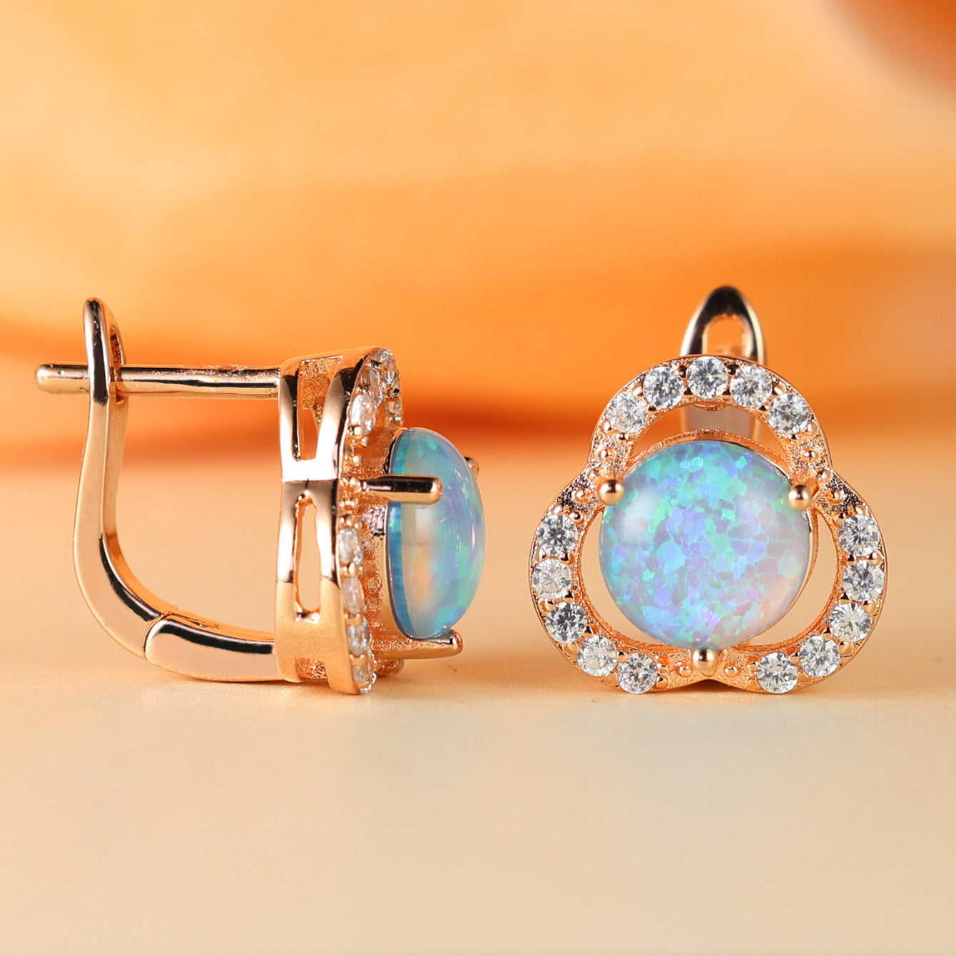 Elegant White Opal & Cubic Zirconia Clover Leaf Earrings - Elara Collection