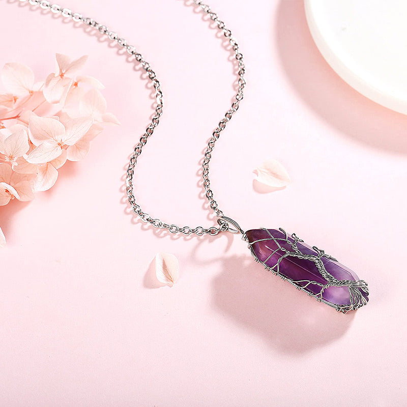 Elegant Tree of Life Gemstone Necklace with Radiant Crystals - Elara
