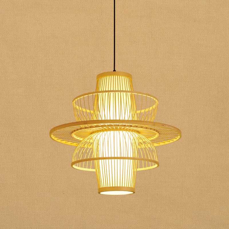 ZenLuxe Pendant - Elegant Black and Beige Bamboo Pendant Lamp