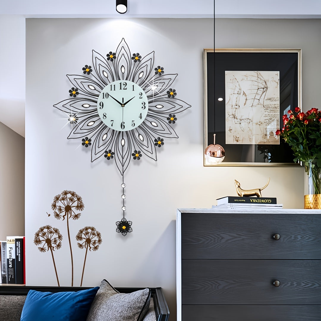GoldenBloom Clock - Luxury Silent Floral Wall Clock
