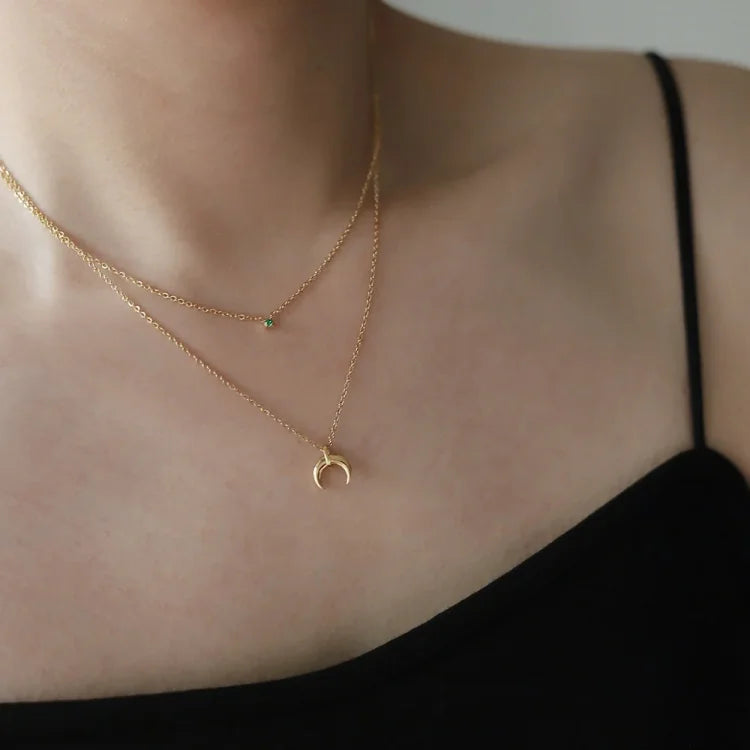 Elegant Green Diamond Double Crescent Necklace - Selina Collection