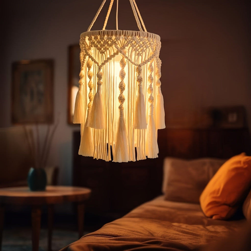 BohoTwist Pendant - Hand-Woven Lampshade with Tassels