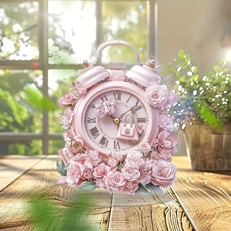 BohoTime Clock - Pink Flower Alarm Clock with Acrylic