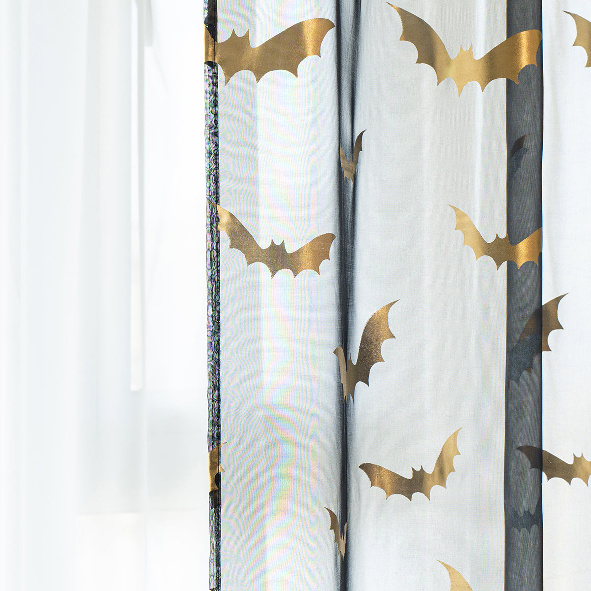BatGlow Curtains - Elegant Bat Print on Transparent Polyester