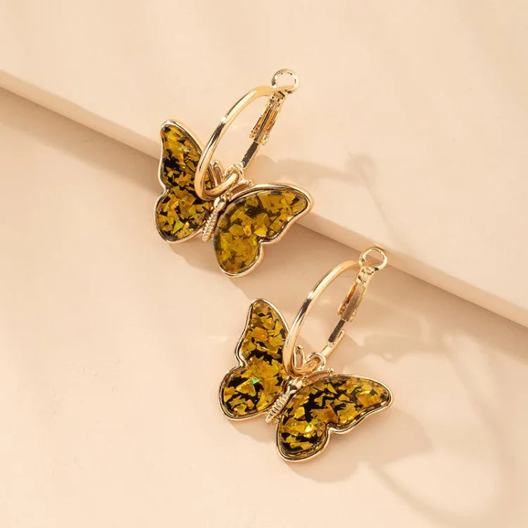 Refined Gilded Butterfly Earrings with Sparkling Acrylic Crystals - Mariposa Elegance