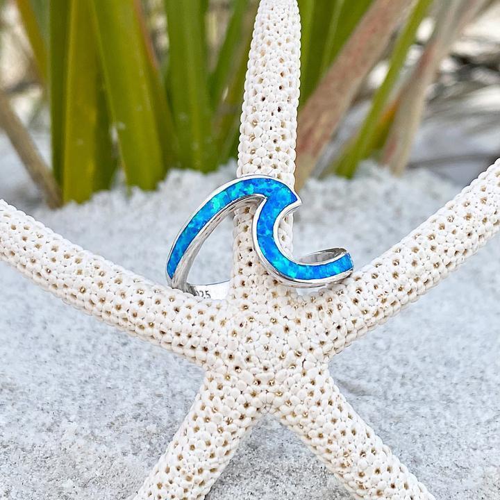Enchanting Ocean Waves Ring in Opal and Silver - Livia